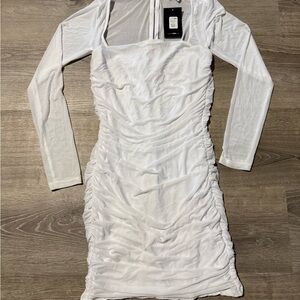Fashion Nova White Long Sleeve Ruched Bodycon Mini Dress